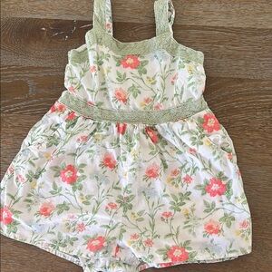 Janie and Jack Green and Pink Jumpsuit with Floral Design